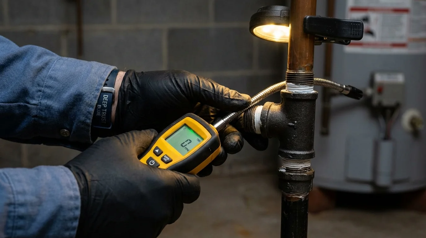 Gas leak detection with electronic sniffer by Johns Plumbing LLC in Boutte