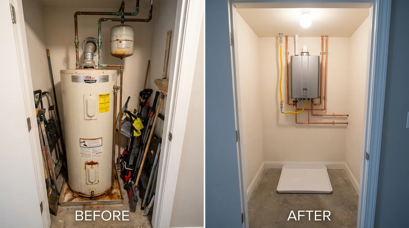 Tank water heater versus wall-mounted tankless unit comparison for Boutte, LA homeowners